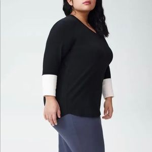 US Petite Rhine V Neck Color Block Cuff Top NWT